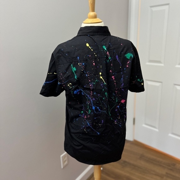 Lee 80's Retro Splatter Paint Black Short Sleeve Button down Sz M - Picture 9 of 9